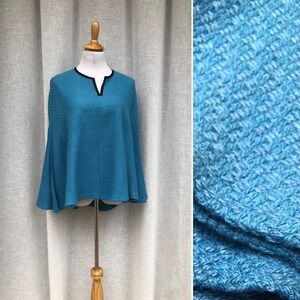 Vintage dove blue with black trim  acrylic poncho cape